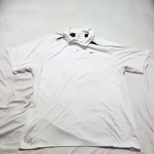 Nike Polo Shirt Men XL White Black Solid Short Sleeve Dri Fit Golf Casual